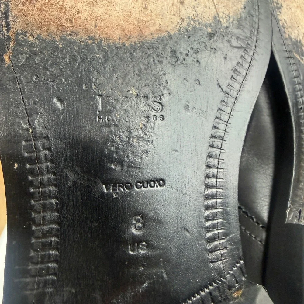 Hugo Boss Mens Black Leather Plain Toe Derby‎ Dress Shoes 8 50200689